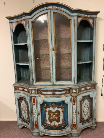 Large Serpentine Front 2 Piece European Style Painted Sideboard/Display Case