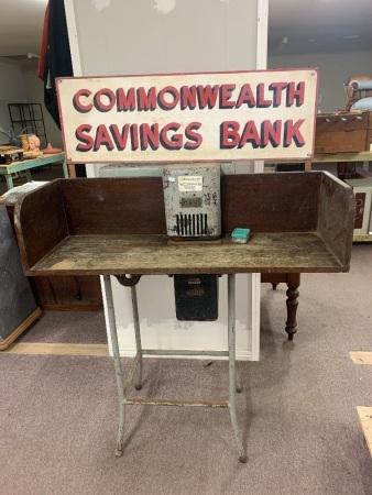 Vintage Bank Note Cancelling Machine on Stand Originally from the Commonweath Savings Bank in Roma QLD. Heavy