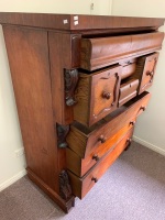 Antique 8 Drawer Red Cedar Tallboy with Acanthus Carved Mouldings. 2 Small Cantre Doors have Replacement Locks with Key - 2