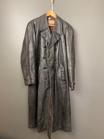 Vintage WW2 German Leather Double Breasted Trenchcoat by E.Reber of Oftringen