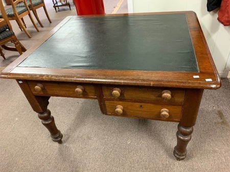 Antique Red Cedar 3 Drawer Desk with Leathered Top