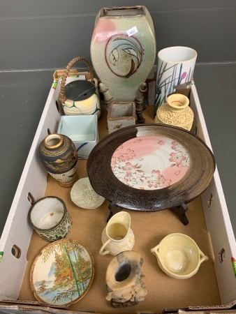 Interesting Assorted Lot of Mainly Japanese Ceramics inc. Satsuma + Australian art Pottery, Vintage Beleek, Chinese etc