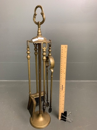 Set of Vintage Brass Fire Tools on Stand