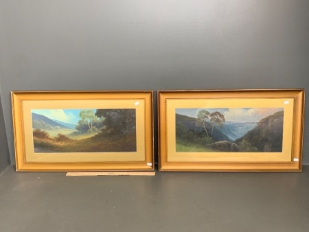 2 x Matching Original Vintage Gilt Framed Landscapes - Unsigned