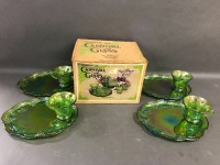 Carnival Glass 8pc Harvest Snack Set with original box