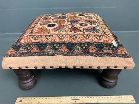 Crewel Work Embroidered Timber Footstool