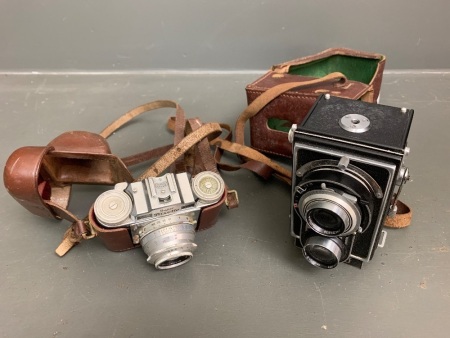 Vintage Braun Super Paxette Camera in Leather Case + Flexoret Meopta Lens Camera in Case