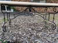 Large Outdoor Table with Stone Effect Top and Scrolled Wrought Iron Base - App. 800mm x 2020mm - 3