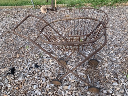 Vintage Steel Washing Trolley with Basket on Wheels