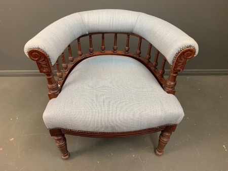 Antique Gentlemans Upholstered Salon Tub Chair with Spindle Supports