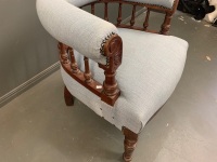 Antique Gentlemans Upholstered Salon Tub Chair with Spindle Supports - 2