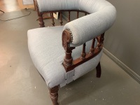 Antique Gentlemans Upholstered Salon Tub Chair with Spindle Supports - 3