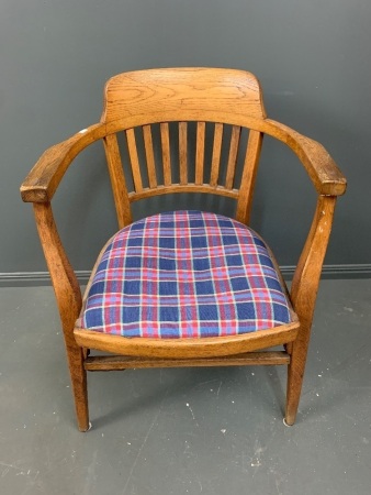 Antique Oak Arts and Crafts Elbow Chair with Curved Oak Stretchers and Twisted Steel Reinforcing