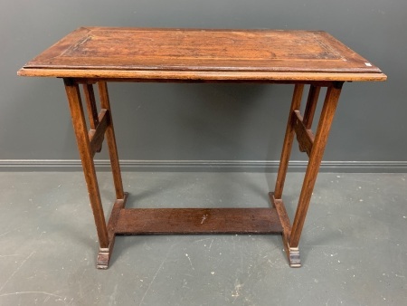 Antique Arts and Crafts Refrectory Style Side Table with Inlaid Top