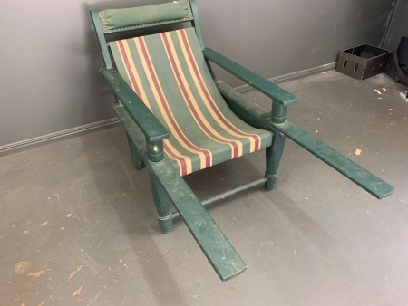 Green Painted Timber Squatters Chair + Smaller Vintage Fold Out Canvas Chair