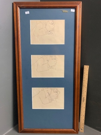 3 Framed Original Animation Drawings of Tom and Jerry