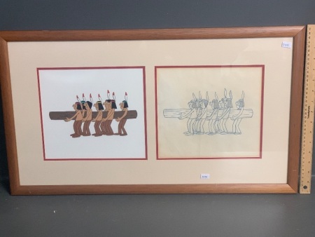 Framed Original Drawings and Animation from Pink Panther Cartoon with Indians