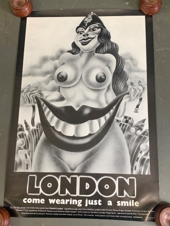 Alan Aldridge Vintage Poster - London Come Wearing Just A Smile - Black & White Poster by Canned London - Rolled