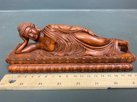 Finely Carved Recumbant Buddha Timber Paperweight