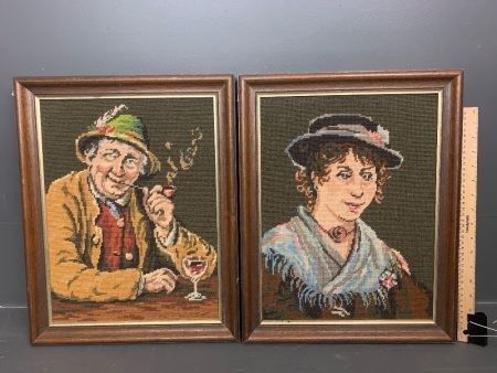 Pair of Framed Wool Needlepoint Pictures