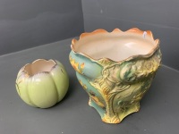 Large Antique Victorian Hand Painted Majolica Style Planter from Burgess & Leigh - Some Wear + Vintage Pates Pottery Lustre Glazed Bowl - 2