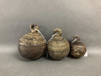 3 Ancient Round Bronze Animal Bells