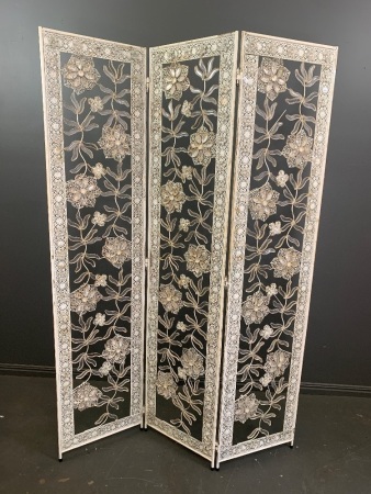 3 Part Filligree Metal and Flower Design Screen