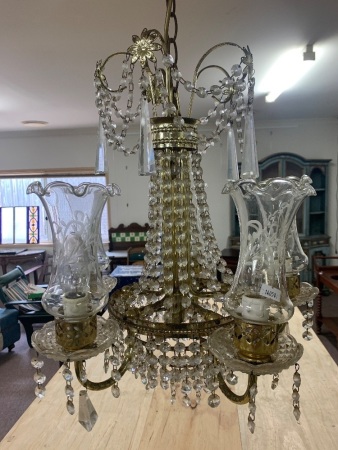 6 Armed Glass and Gilt Metal Chandelier