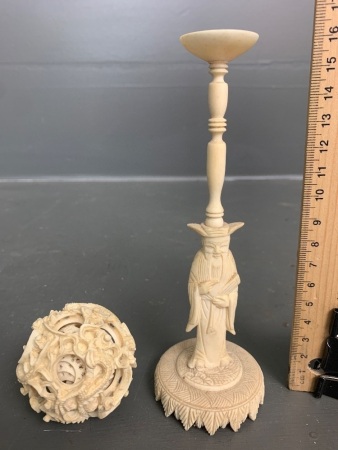 Vintage Chinese Hand Carved Ivory Infinity / Mystery Ball on Stand