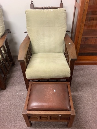 Adjustable Back Morris Chair from Hermitage Furniture Eumundi Brass Rod + Matching Leather Topped Footstool