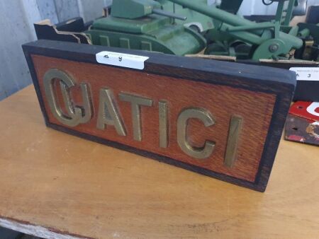 Hardwood Sign with Brass Letters Cuatici