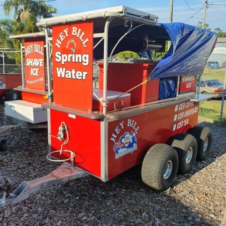 Iconic Hey Bill Triple Axled Beach Ready Catering Trailer Complete with Pie Warmer, Gas Fridge, Gas Hot Plates, 1500W Inverter (New)