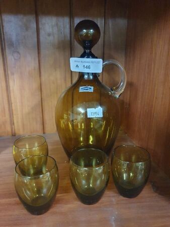 Nuutajarvi Notsjo -1793 - Saara Hopea Mid Century Finnish Glass Jug Decanter and 4 Glasses