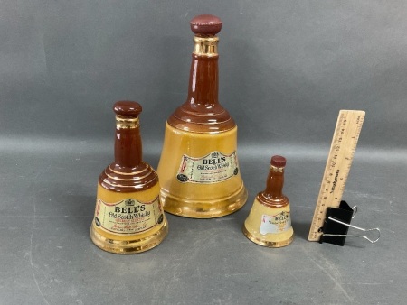 3 Wade Bells Whisky Bottles