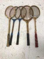 Collection of 5 Vintage Badminton, Squash & Tennis Rackets