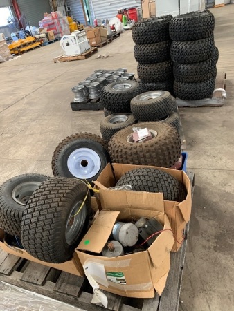 4 PALLETS - VARIOUS ATV WHEELS + VARIOUS ELECTRIC MOTORS