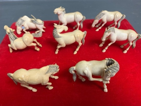 A Vintage Carved Ivory Set of the 8 Horses of Mu Wang each in a Different Pose - Sold By Sothebys in 1989