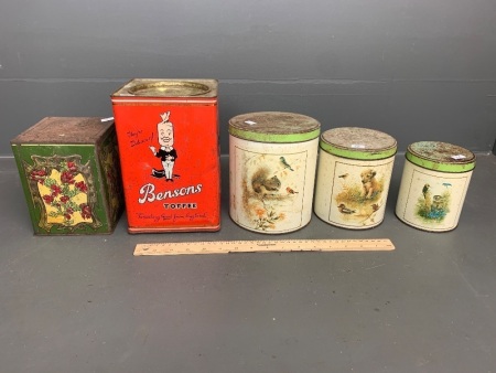 Vintage Art Nouveau Griffiths Tapioca Tin + Large Bensons Sweet Tin and Set 3 Graduated Willow Kitchen Tins