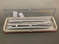 Sheaffer Stainless Steel Fountain Pen with 14k Nib + Matching Yellow Dot Propelling Pencil and Ball Point Pen