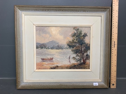 Framed Original Oil on Board - Late Afternoon Narrabeen Lakes - Signed Sheila Forbes