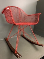 Eames Style Red Metal and Timber Rocker - 2