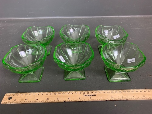 Set of 6 Art Deco Green Glass Sundae Dishes