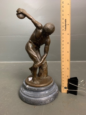 Bronze Discus Thrower on Marble Base