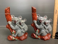 2 Matching Afendulis Ceramic Koala Decanters