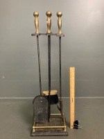 Set of Brass and Steel Fire Tools on Stand