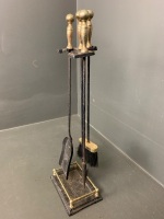 Set of Brass and Steel Fire Tools on Stand - 2