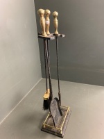 Set of Brass and Steel Fire Tools on Stand - 3