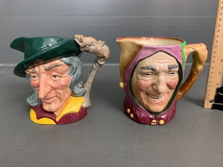 2 x Large Vintage Royal Doulton Character Jugs - Pied Piper D6403 and Jester Touchstone Jug