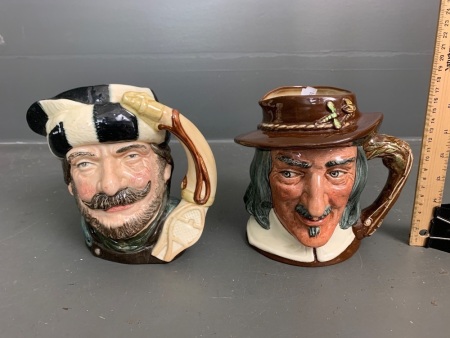 2 x Large Vintage Royal Doulton Toby Jugs - Trapper D6609 and Izaak Walton The Compleat Angler D6404