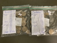 2 Bagged Lots of Similar NZ Pre-Decimal Coins inc. Half Crowns, Shillings and Sixpences - 96 Coins in Total - 2